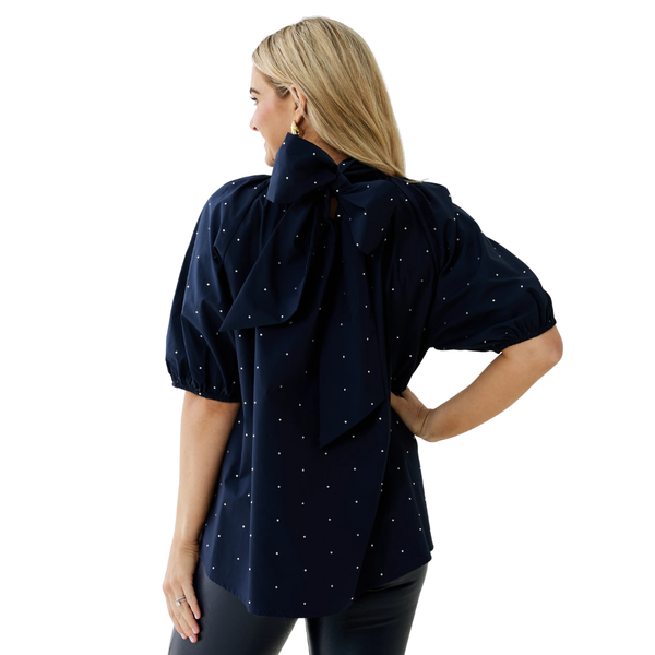 Caryn Lawn Ryan Bow Sparkle Top Navy