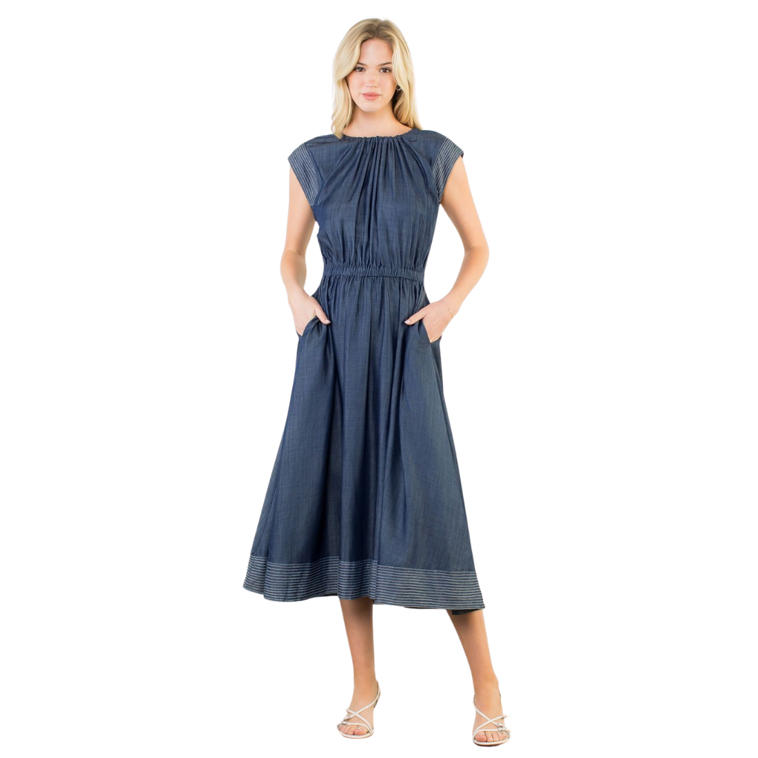 Gigi Gathered Neck Denim Dress