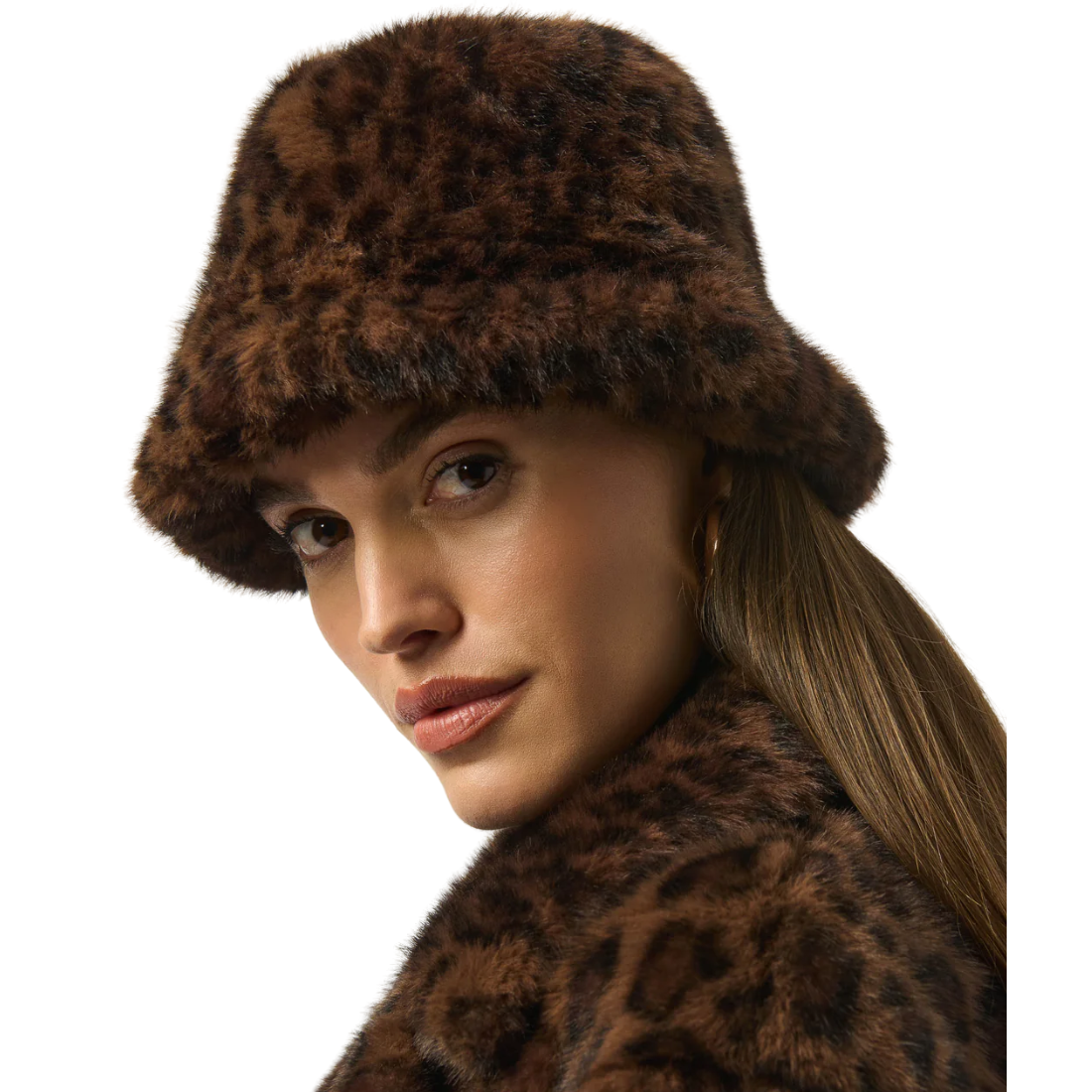 Joseph Ribkoff Faux Fur Leopard Bucket Hat