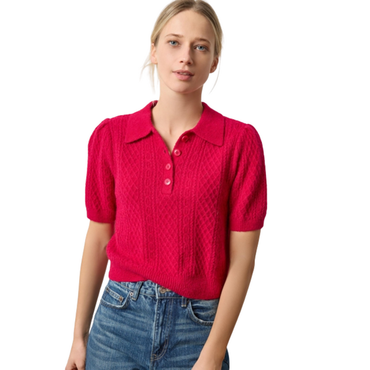 Lilla P Mixed Stitch Polo Sweater