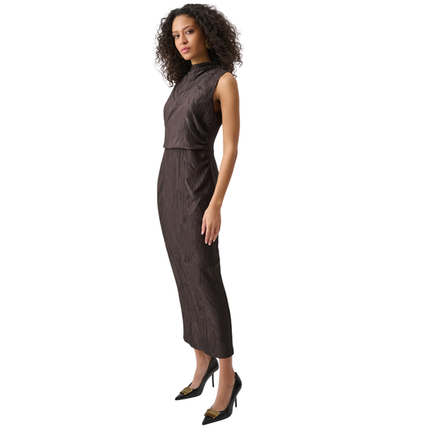 Joseph Ribkoff Pleated Satin Sleeveless Midi Dress