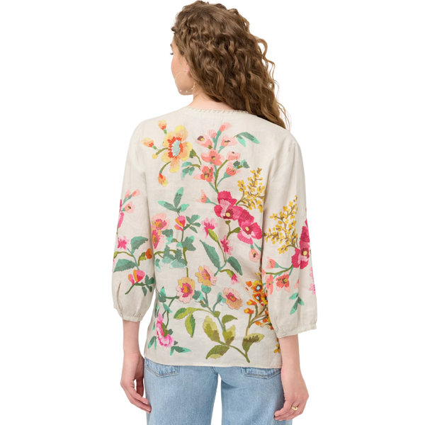 Johnny Was Split Neck Linen Blouse Miraze