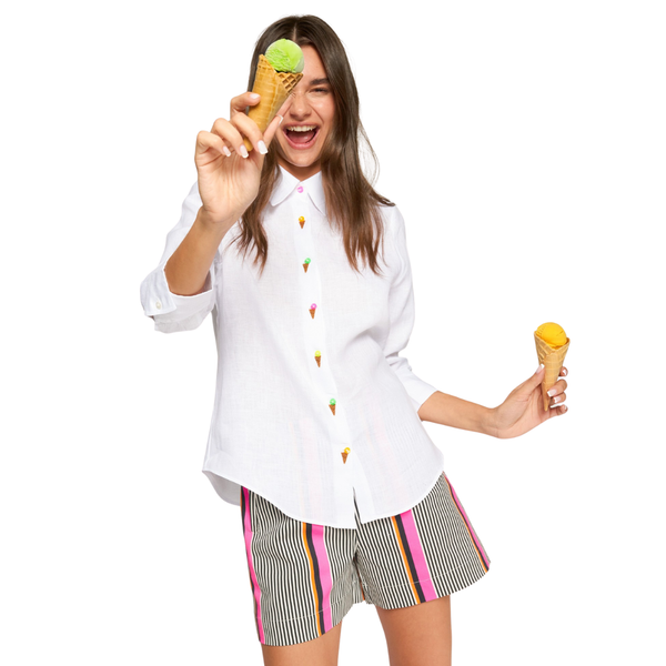 Vilagallo Ice Cream Linen Button Up