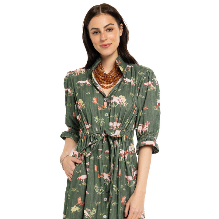 Holly Shae Catherine Dress Hunt Dog Green Cord