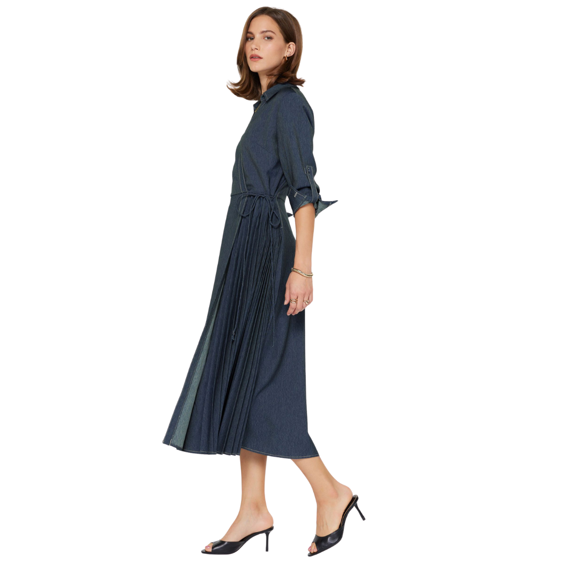 long sleeve denim wrap dress Blue Plus Denim Wrap Dress