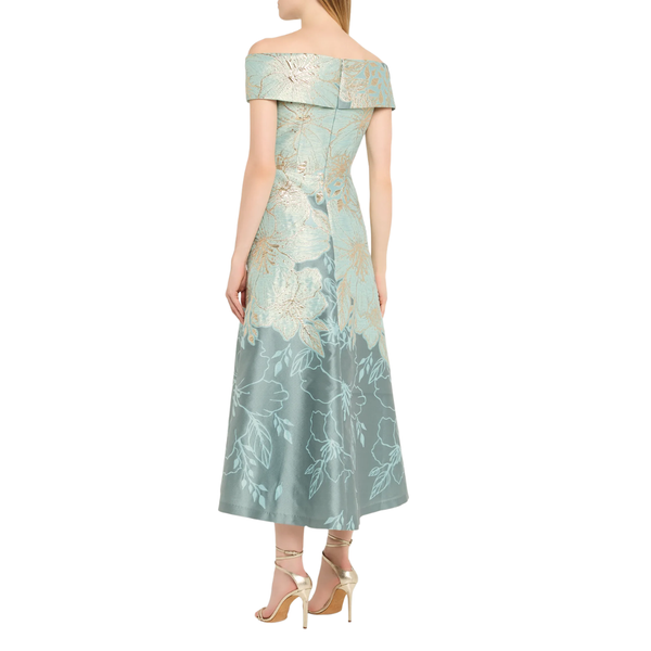 Teri Jon Jacquard Floral Off Shoulder Dress