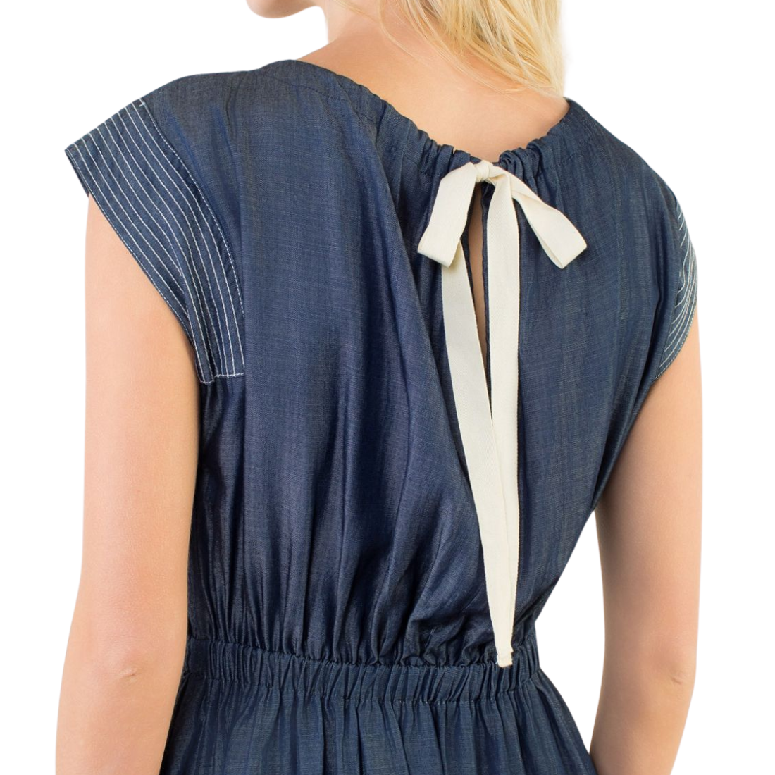 Gigi Gathered Neck Denim Dress