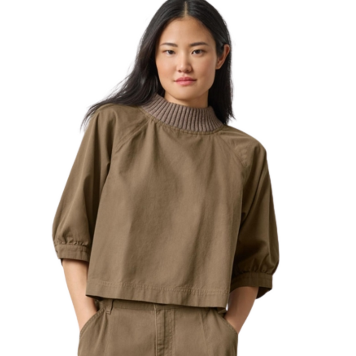 Lilla P Knit Collar Twill Top