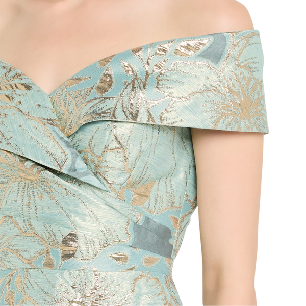 Teri Jon Jacquard Floral Off Shoulder Dress
