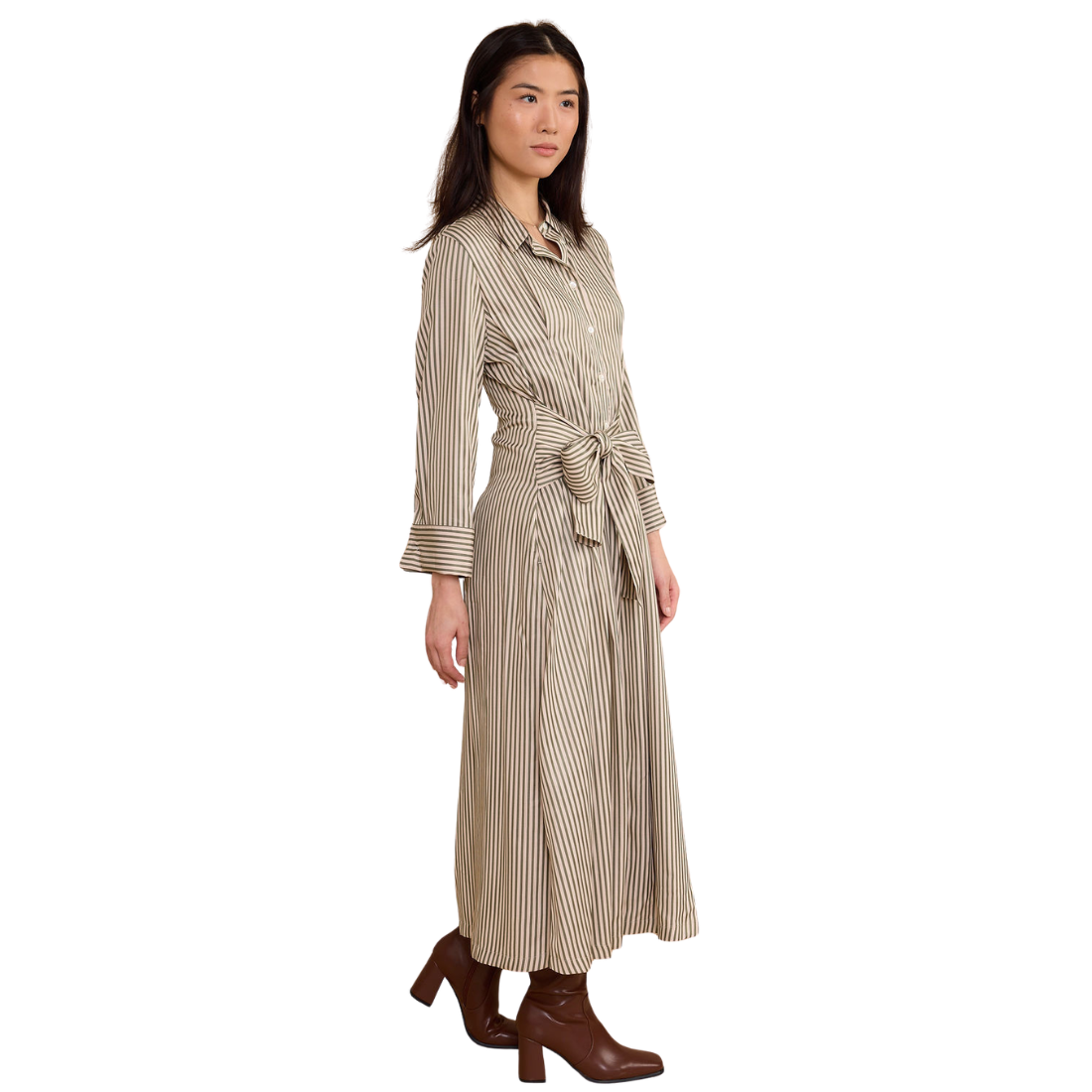 Thomas & Lourdes Miles Dress Olive Stripe