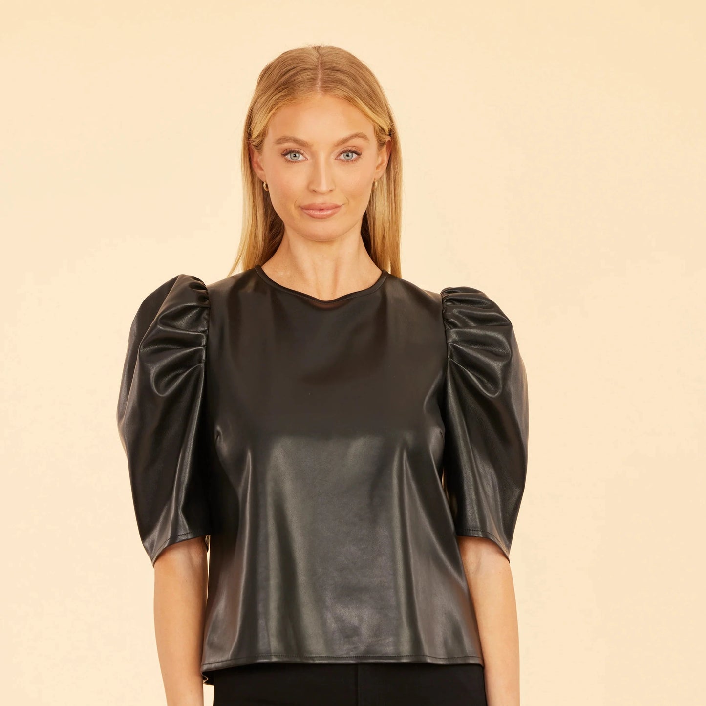 Dolce Cabo Faux Leather Puff Sleeve Top