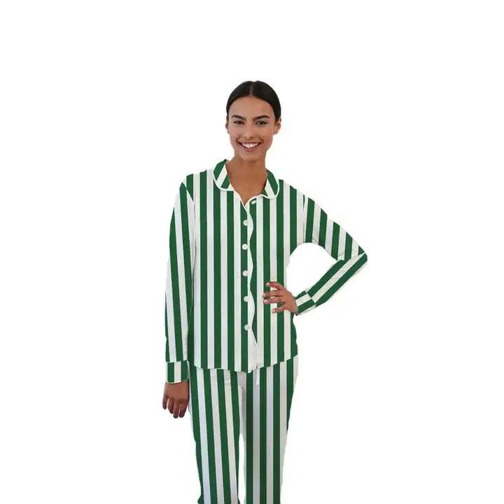 Scalloped Stripe Long Pajama Set