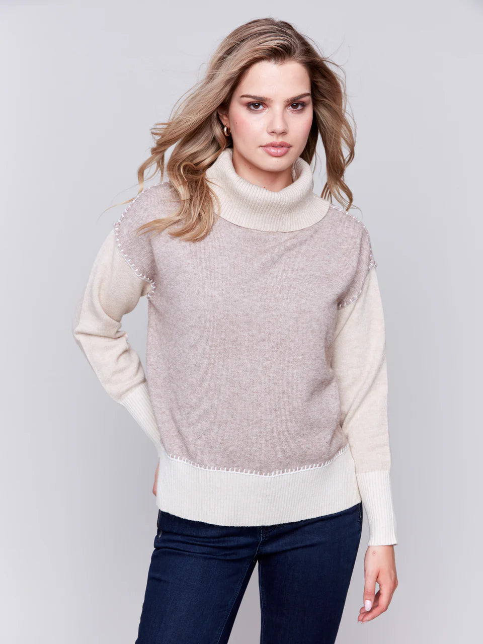 Charlie B Color Block Turtleneck