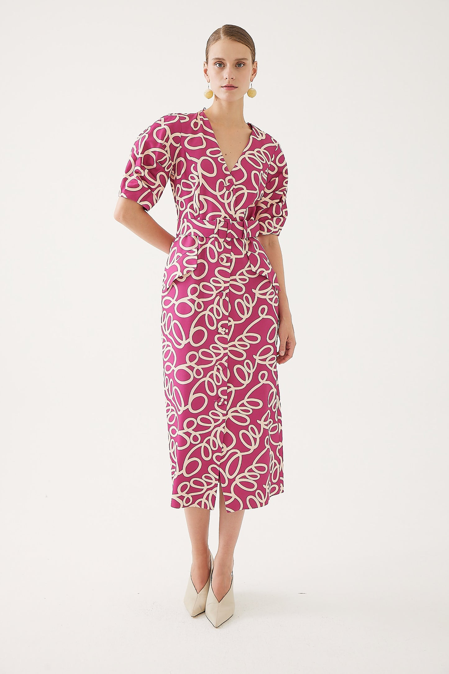 Exquise Nona Dress Fuchsia Beige