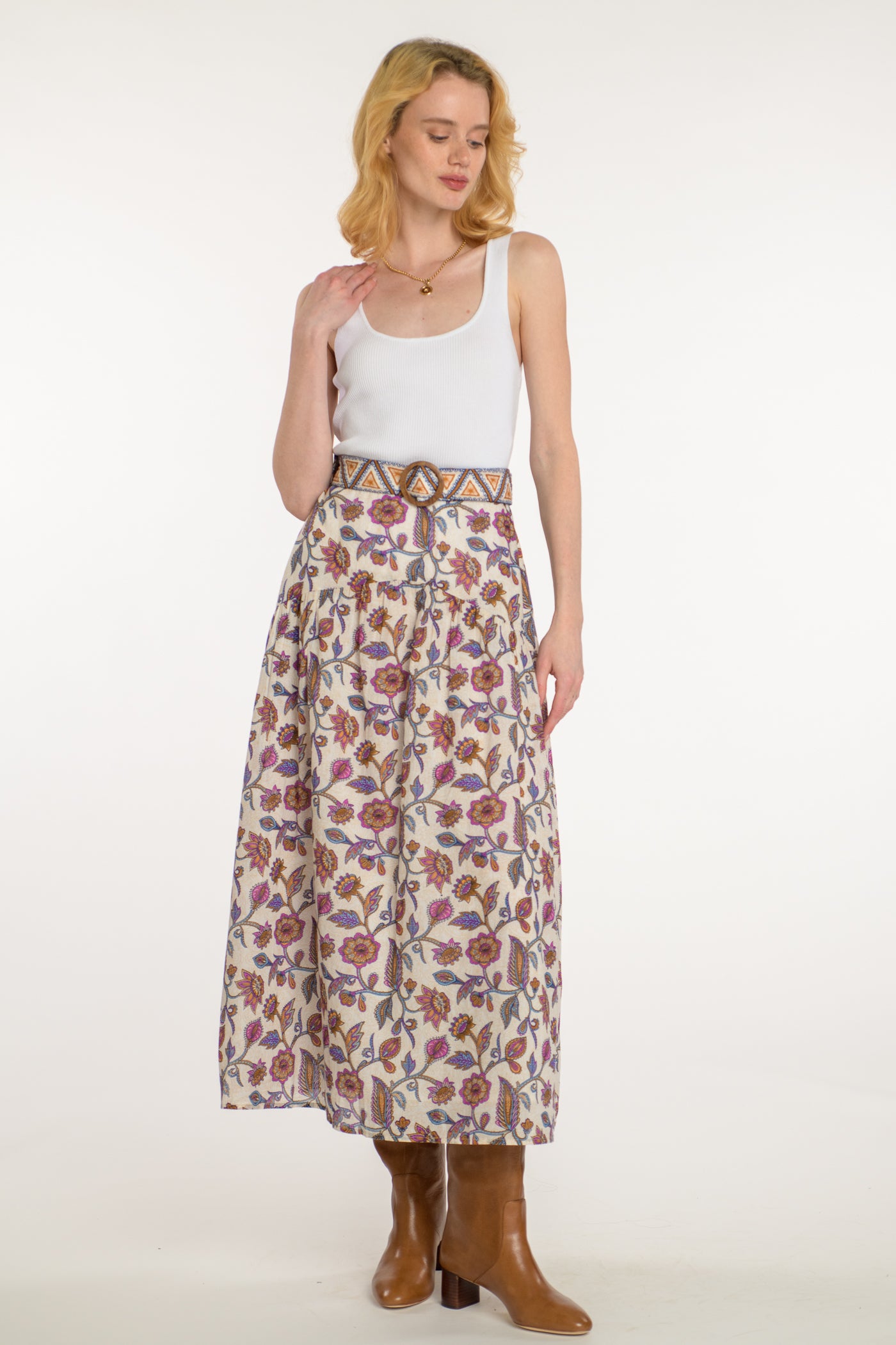 Elizabeth James Phoebe Skirt Ivory Cactus Flower