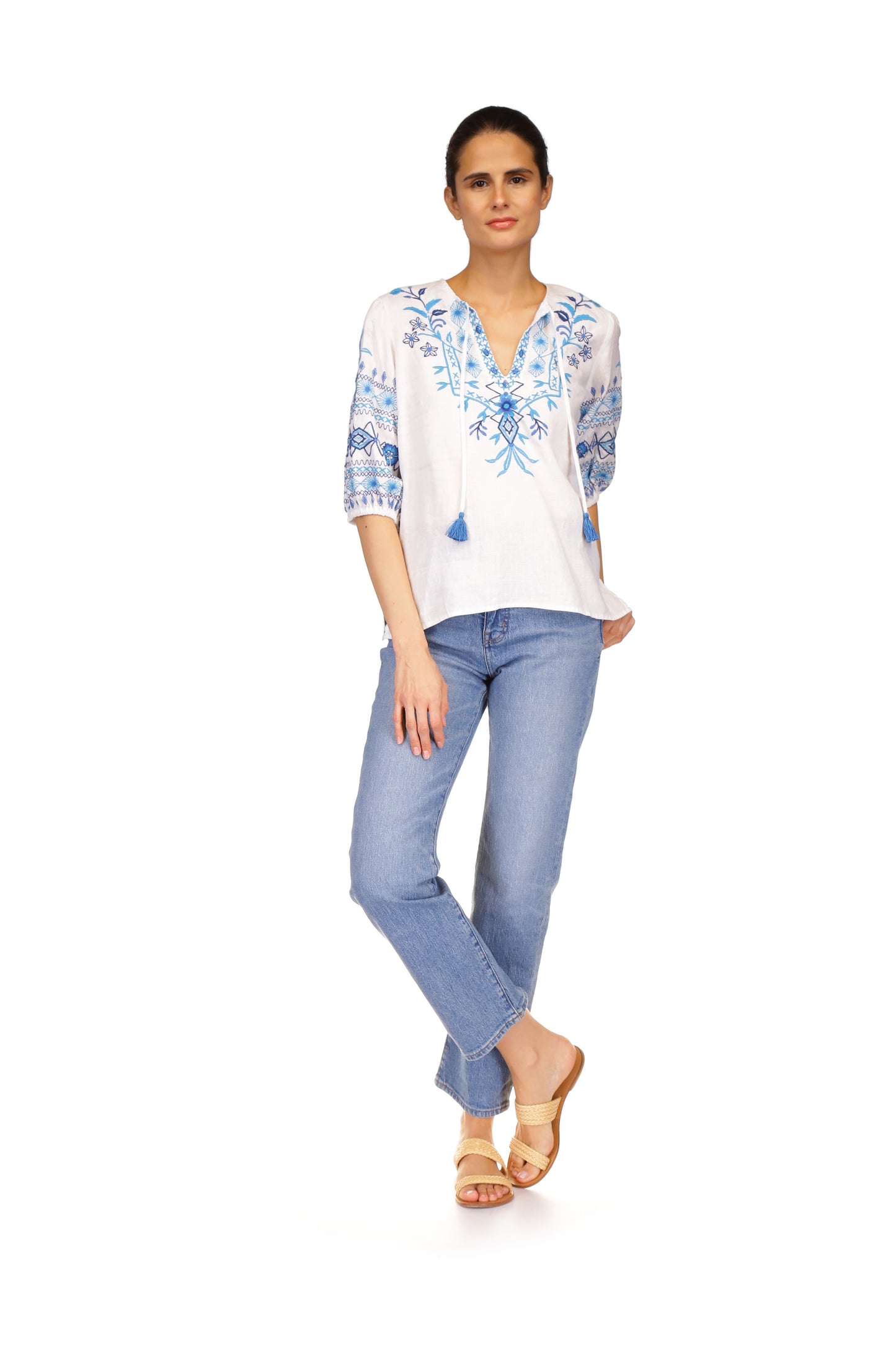 Johnny Was Linen Relaxed Blouse Taria