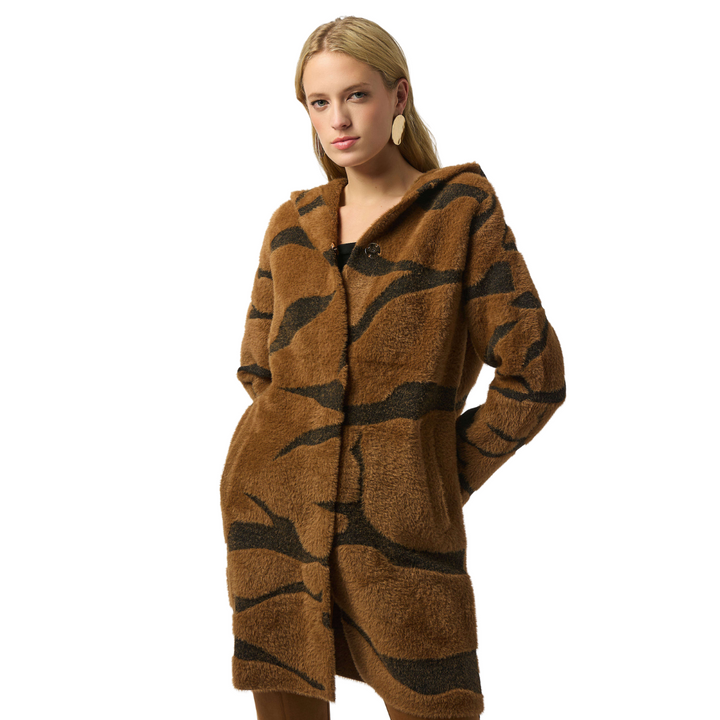 Joseph Ribkoff Feather Yarn Animal Jacquard Hooded Coat