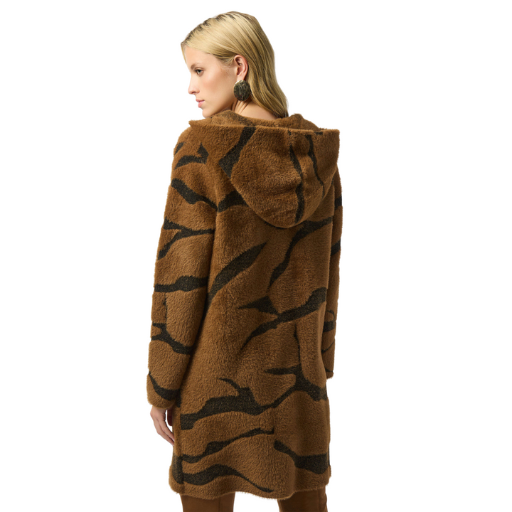 Joseph Ribkoff Feather Yarn Animal Jacquard Hooded Coat
