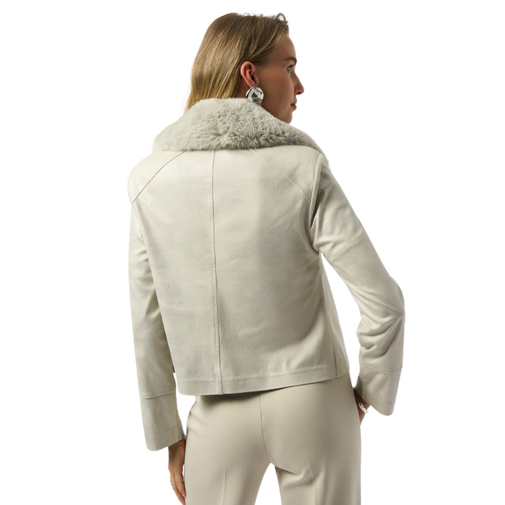Joseph Ribkoff Foiled Suede Swing Jacket Faux Fur Collar