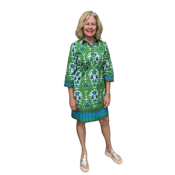 Bella Tu Charlie Shirtdress Green Ikat