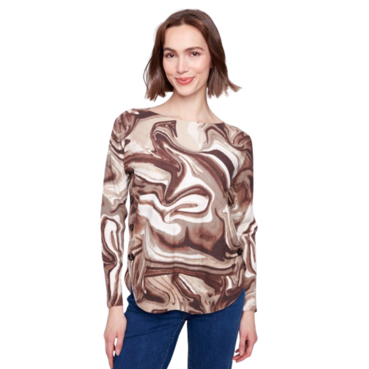 Charlie B Printed Side Button Sweater
