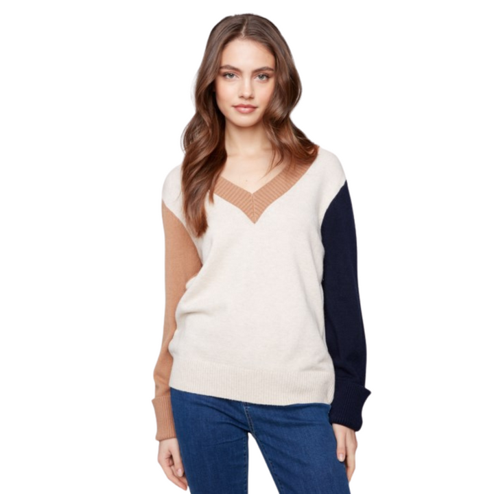 Charlie B Colorblock V-Neck Sweater