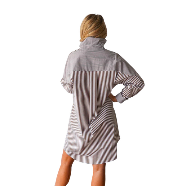 Caryn Lawn Frances Dress Camel Stripe