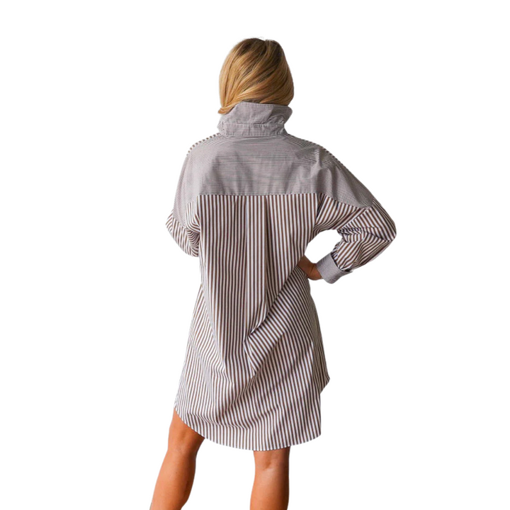 Caryn Lawn Frances Dress Camel Stripe
