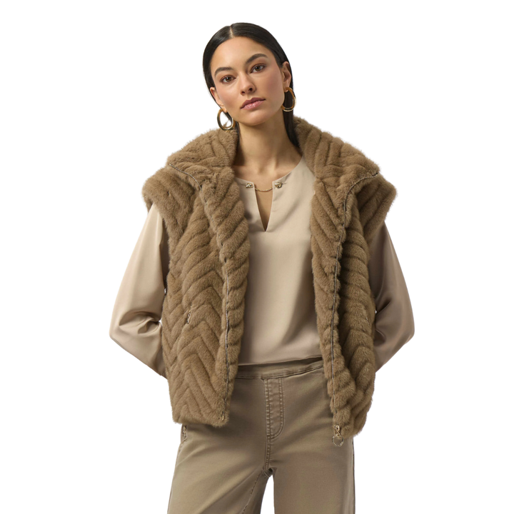 Joseph Ribkoff Chevron Faux Fur Mock Neck Vest