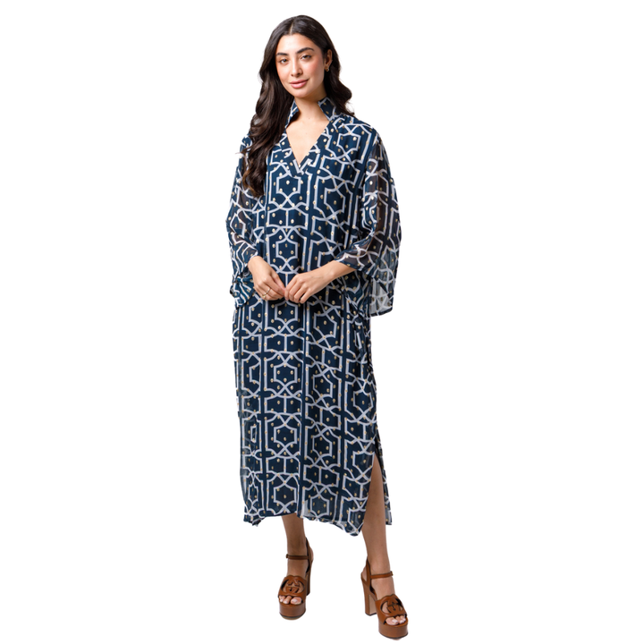 Holly Shae Maria Caftan Lattice Cove Navy