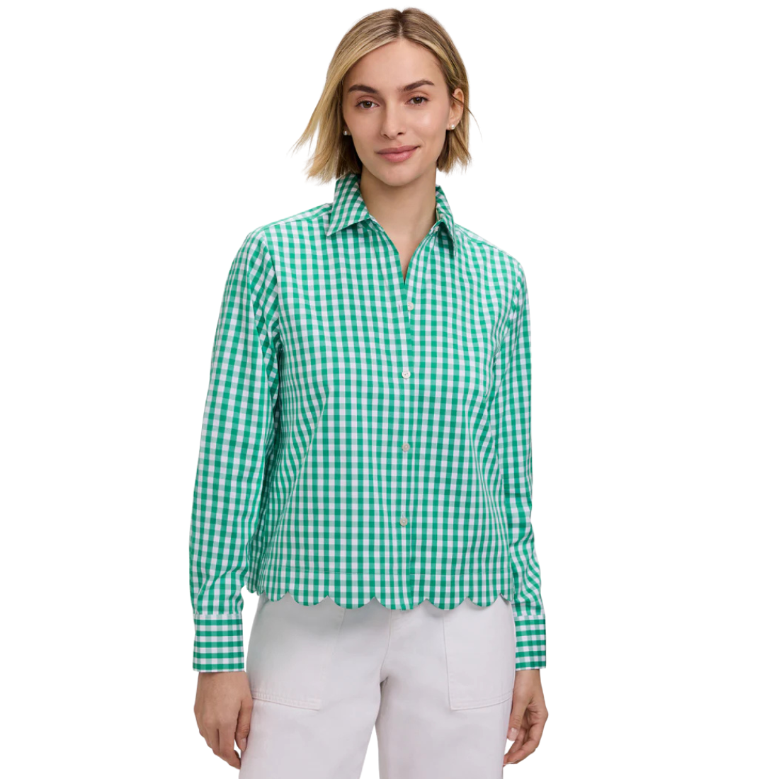 Foxcroft Scarlett Gingham Scalloped Top