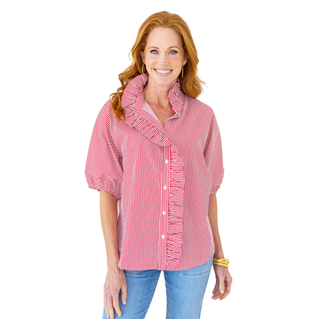 Caryn Lawn Sissy Stripe Top Red