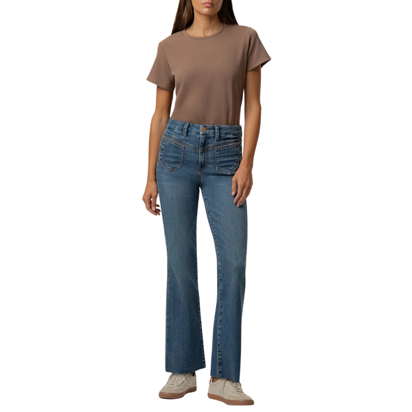 KUT Kelsey High Rise Ankle Flare Raw Hem