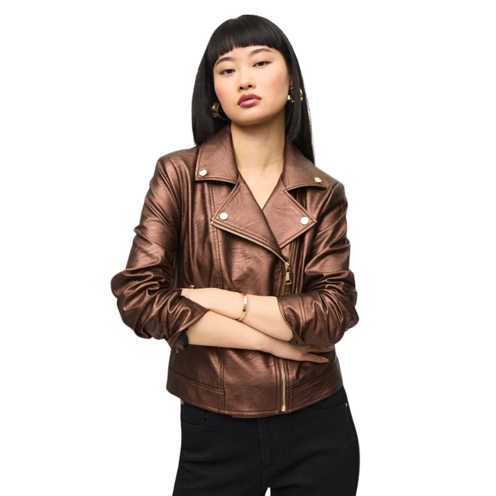 Joseph Ribkoff Metallic Biker Jacket Bronze