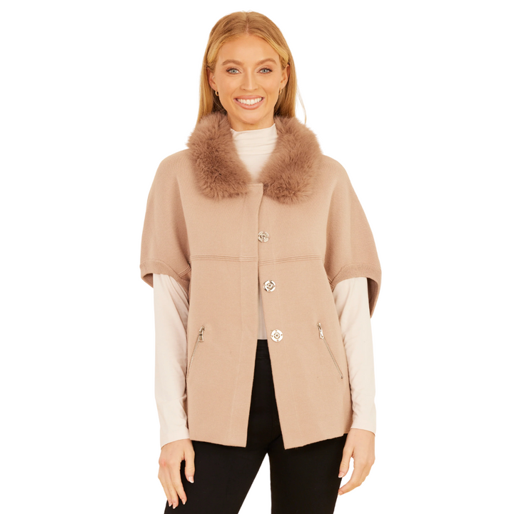 Dolce Cabo Faux Fur Collar Cardigan