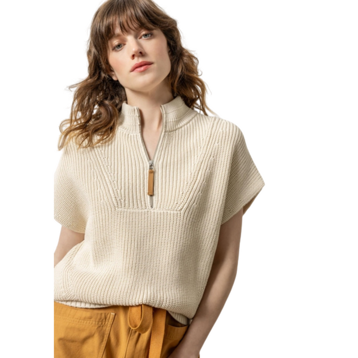 Lilla P Half Zip Poncho Sweater Stone