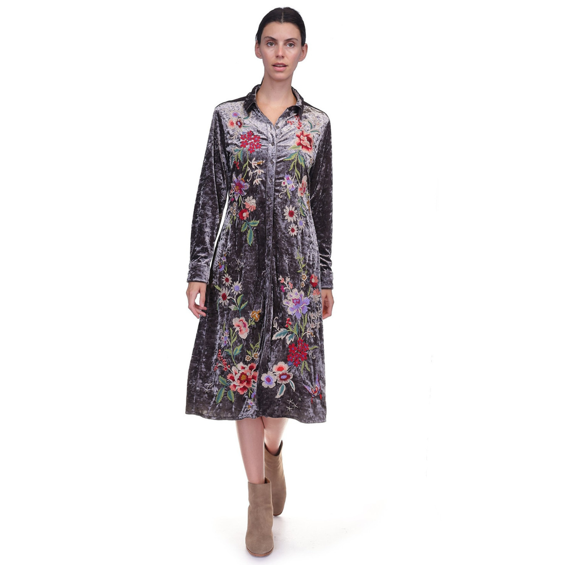 Johnny Was Crushed Velvet Shirt Dress Colette