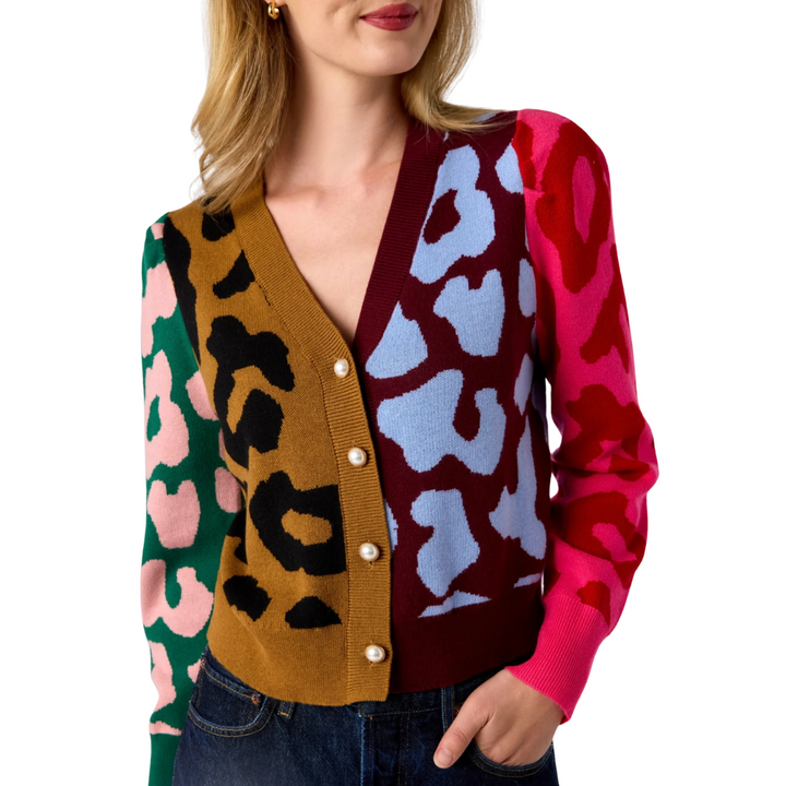 Crosby Jovie Cardigan Leopard Colorblock