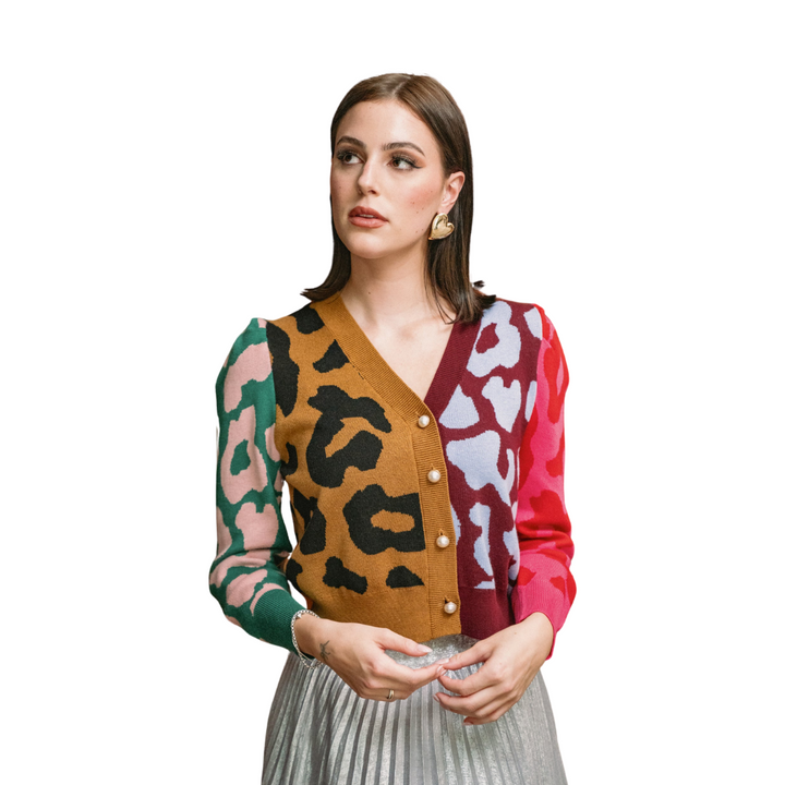 Crosby Jovie Cardigan Leopard Colorblock