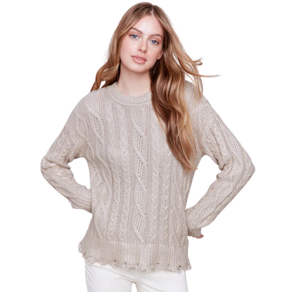 Charlie B Metallic Cable Knit Sweater