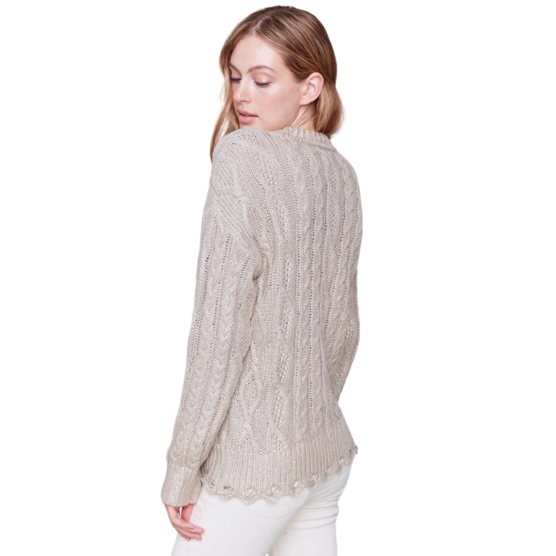 Charlie B Metallic Cable Knit Sweater