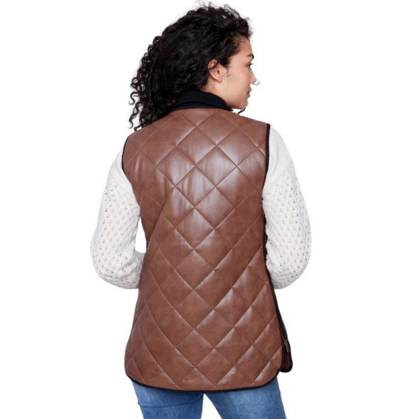 Charlie B Long Quilted Faux Leather Vest