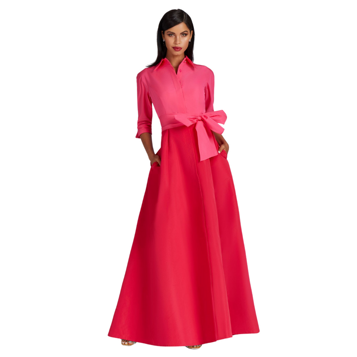 Teri Jon Taffeta Shirt Waist Gown Fuchsia