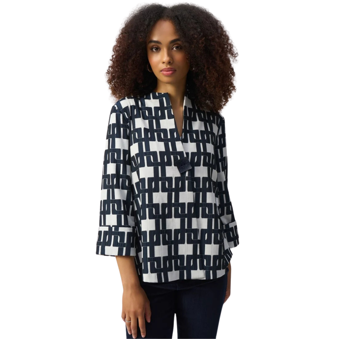 Joseph Ribkoff Geometric Jacquard Trapeze Jacket