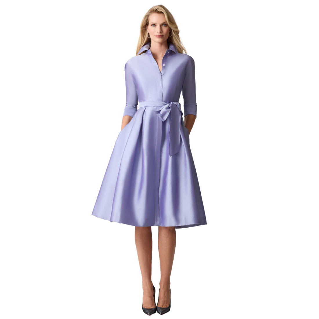 Teri Jon Taffeta Shirt Dress Lilac