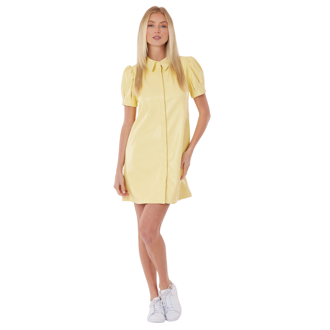 Dolce Cabo Faux Leather Puff Sleeve Dress Yellow