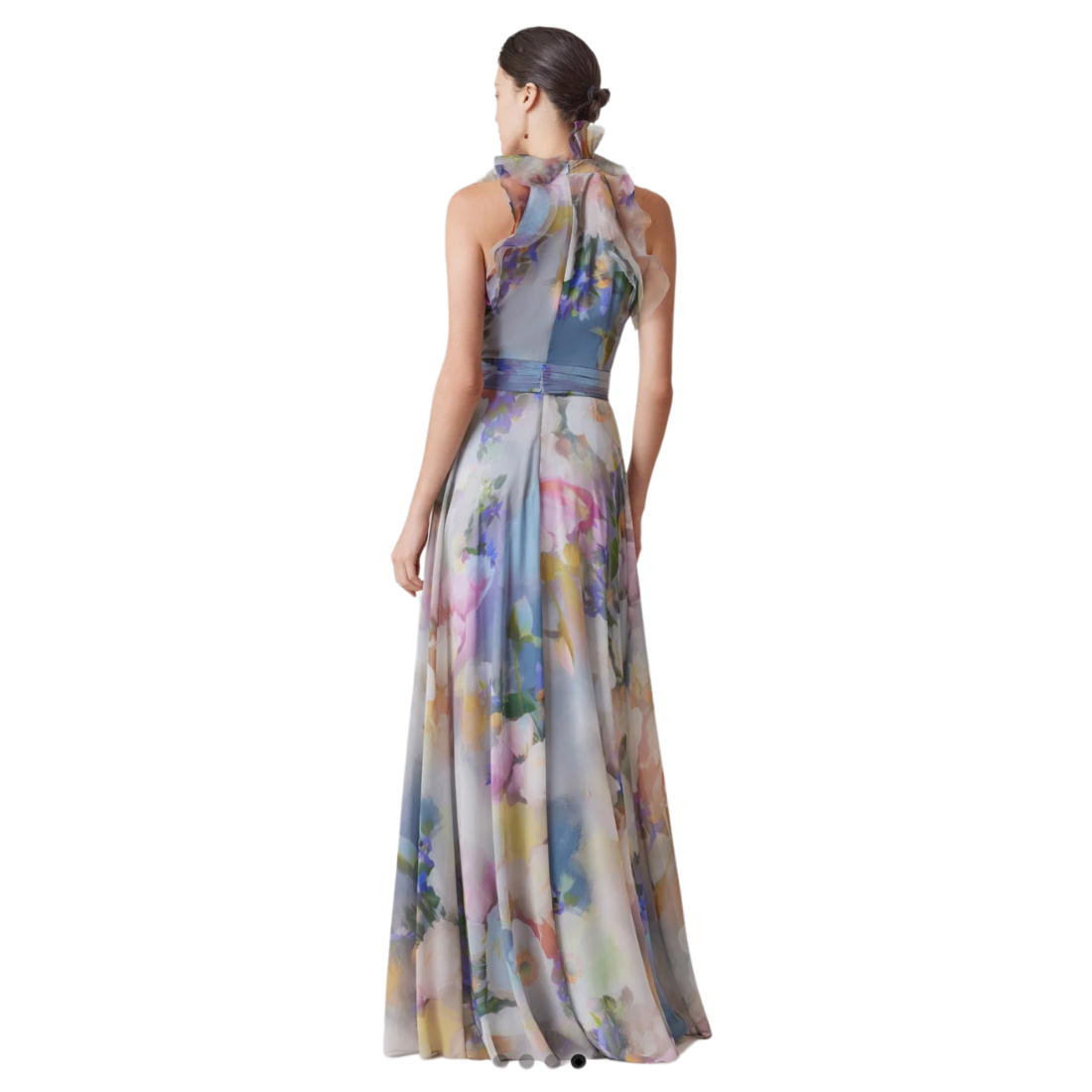 Teri Jon Chiffon Watercolor Organza Halter Gown