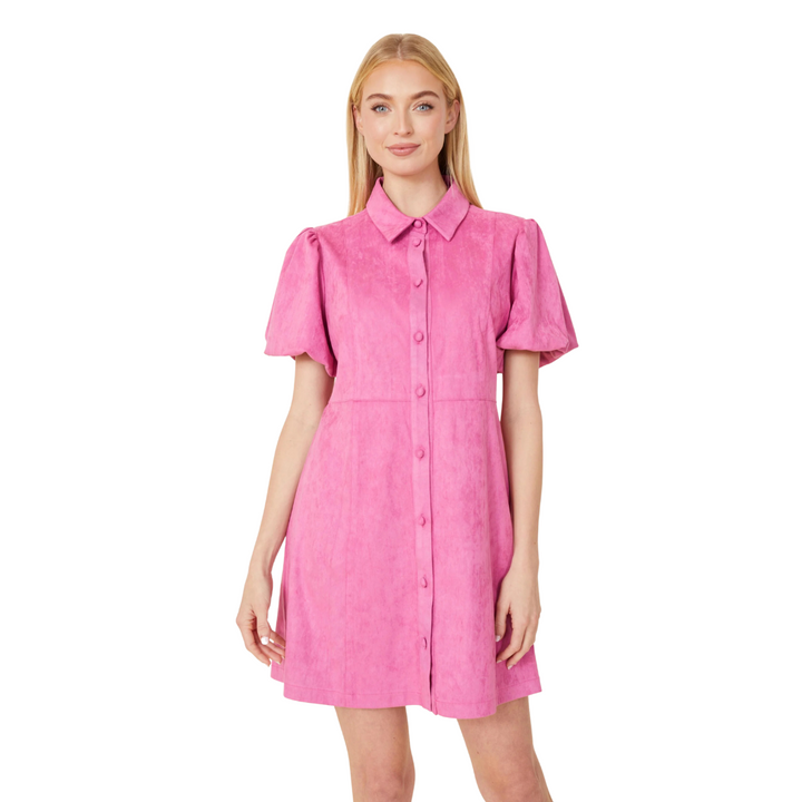 Dolce Cabo Suede Puff Sleeve Shirtdress Hot Pink