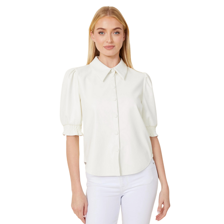 Dolce Cabo Banded Sleeve Top White