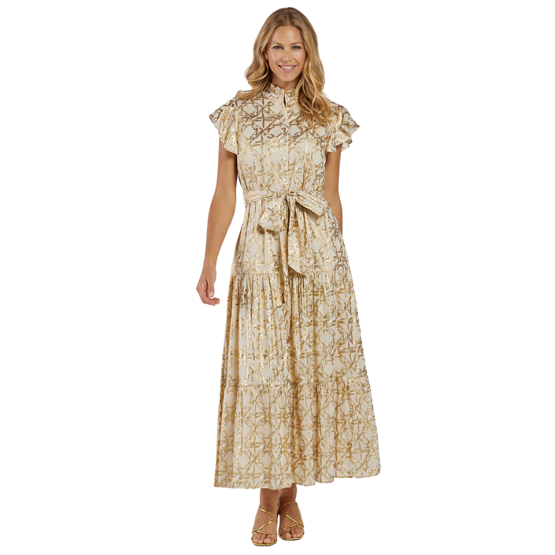 Jude Connally Mirabella Dress Bamboo Rattan Gold